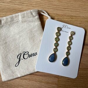 J. Crew Gold-Tone Earrings with Green Rounds and Blue Teardrops
